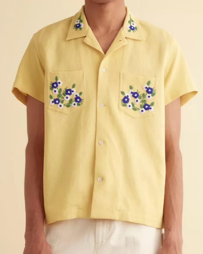 Men BODE Shirts<Beaded Chicory Short Sleeve Shirt