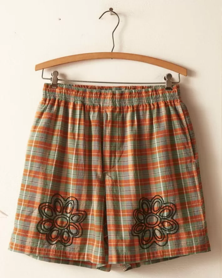 Men BODE Shorts<Beaded Floral Madras Shorts - Blue