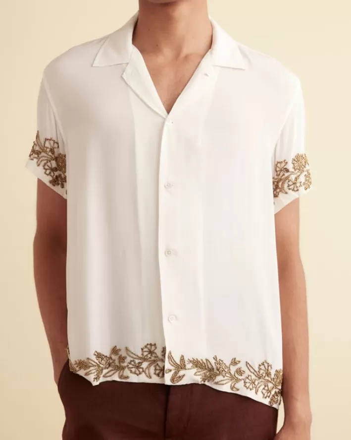 Men BODE Shirts<Beaded Wheat Flower Short Sleeve Shirt