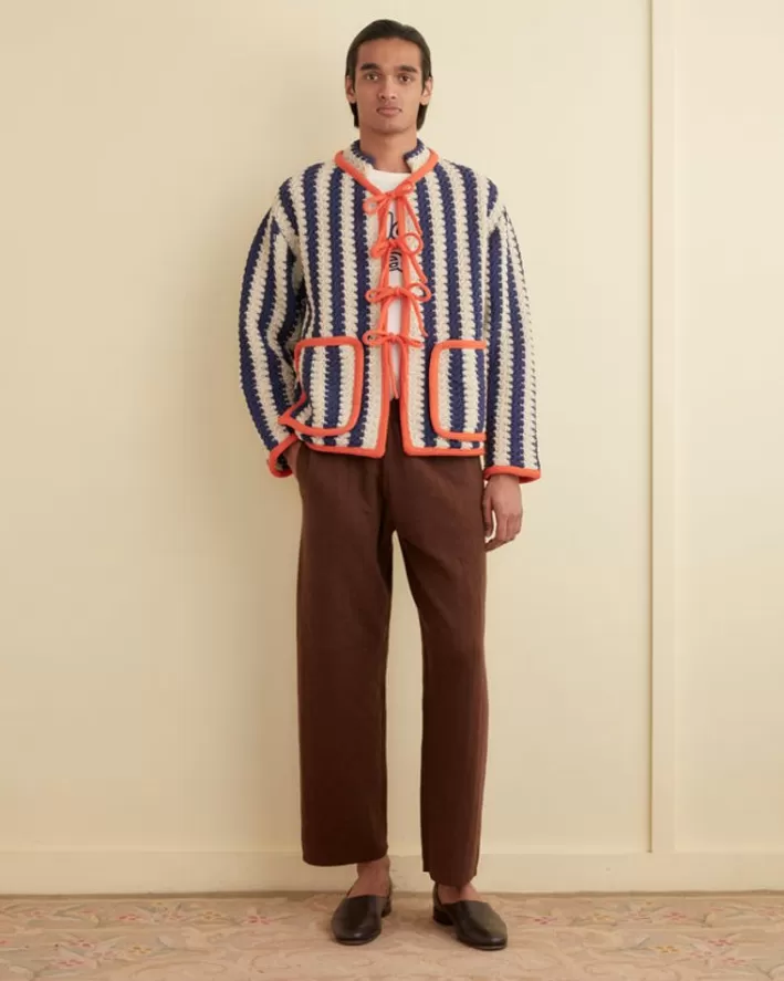 Men BODE Knitwear<Bold Stripe Cardigan - Blue/Cream