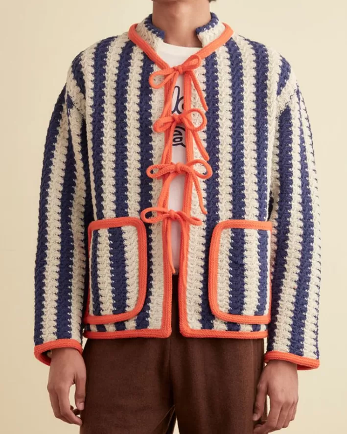 Men BODE Knitwear<Bold Stripe Cardigan - Blue/Cream