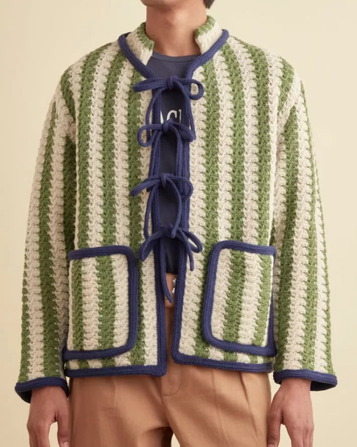 Men BODE Knitwear<Bold Stripe Cardigan - Green/Cream