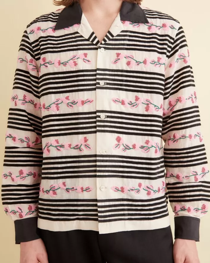 Men BODE Shirts<Cherry Blossom Stripe Long Sleeve Shirt