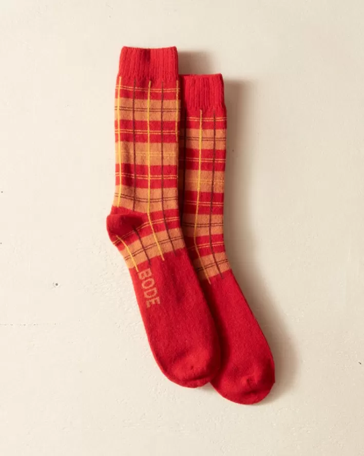 Men BODE Accessories<County Plaid Socks - Red Multi