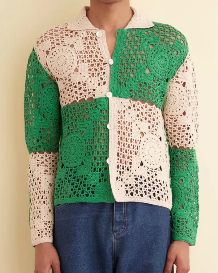 Men BODE Knitwear<Duotone Crochet Overshirt - Green