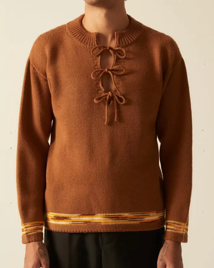 Men BODE Knitwear<Edge Trim Pullover - Brown