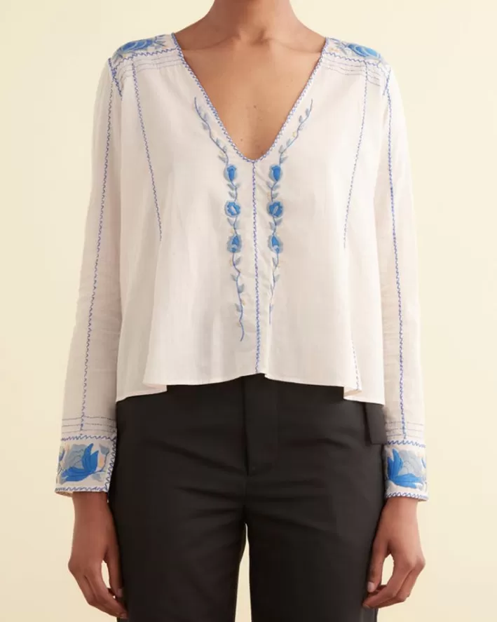 Women BODE Tops<Embroidered Cornflower Top