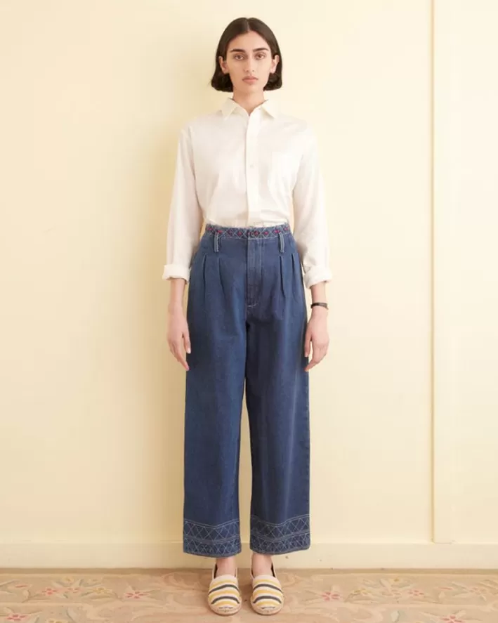 Women BODE Trousers & Pants<Embroidered Denim Murray Trousers