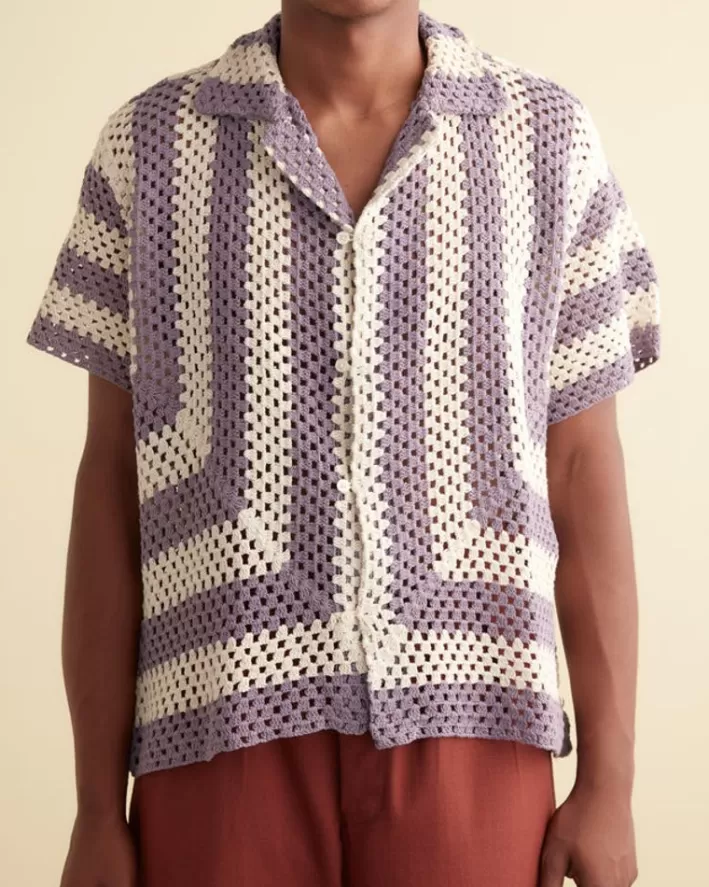 Men BODE Knitwear<Flagship Crochet Shirt - Lavender