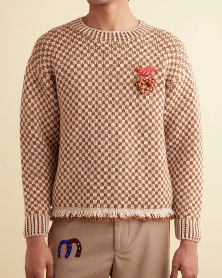 Men BODE Knitwear<Fringe Check Pullover - Brown