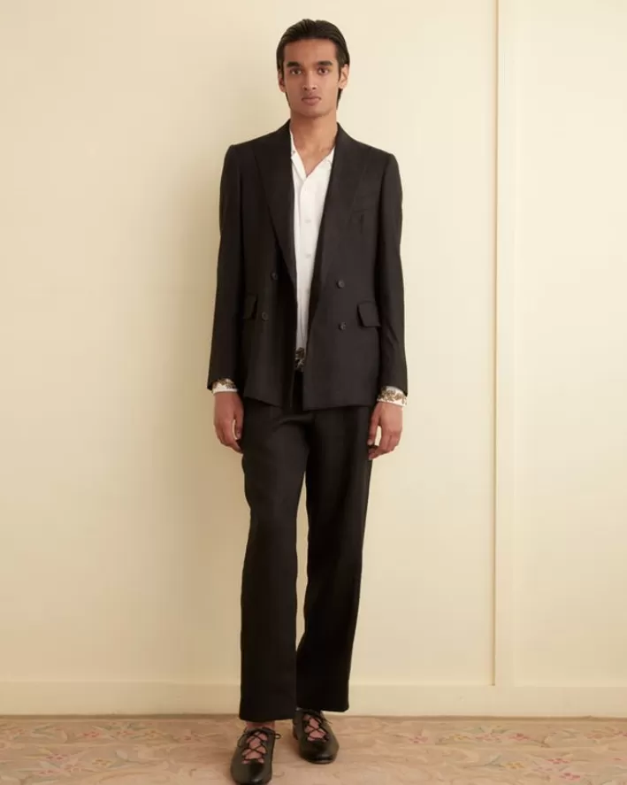 Men BODE Suiting<Linen Double-Breasted Suit Jacket - Black