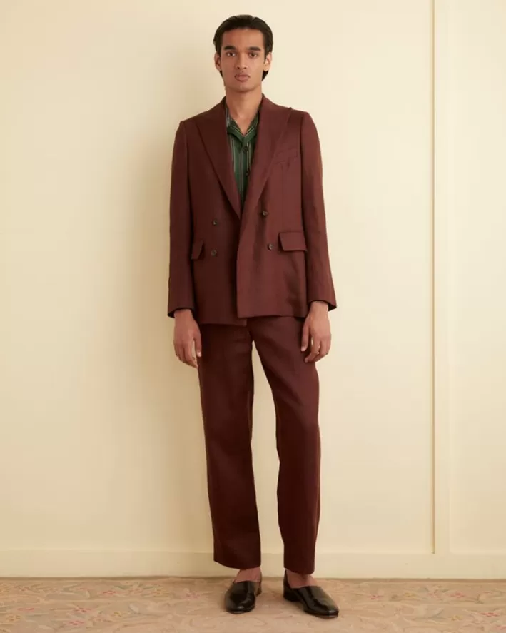 Men BODE Outerwear<Linen Double-Breasted Suit Jacket - Chocolate