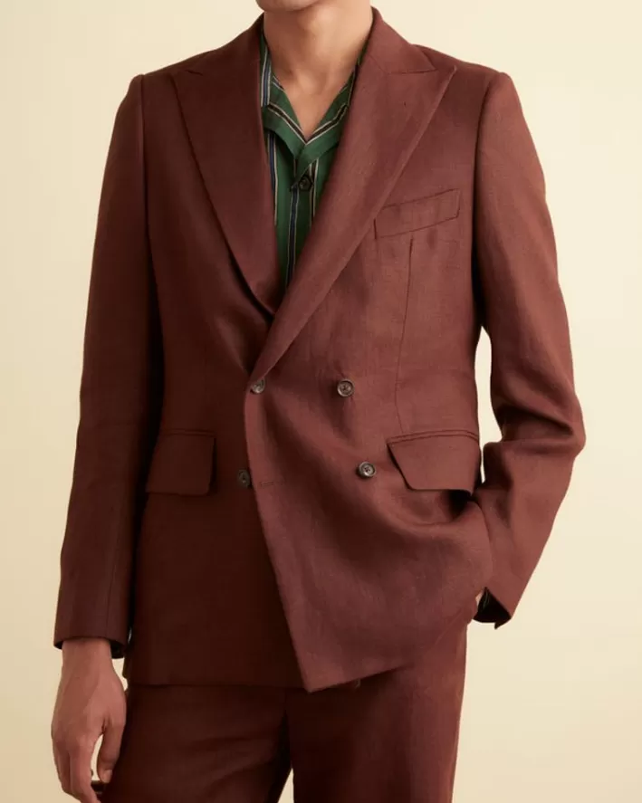 Men BODE Suiting<Linen Double-Breasted Suit Jacket - Chocolate