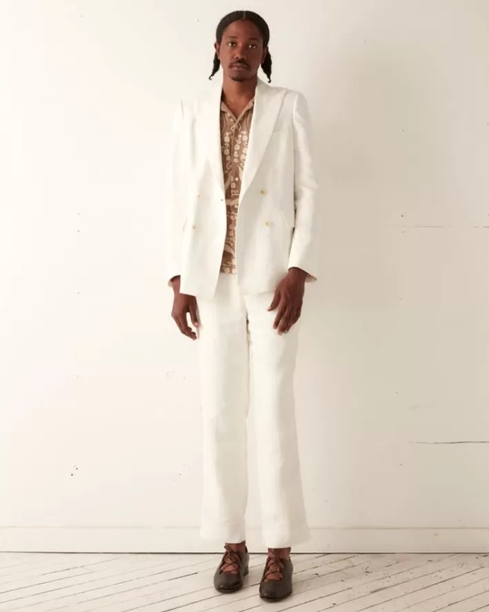 Men BODE Outerwear<Linen Double-Breasted Suit Jacket - Ivory