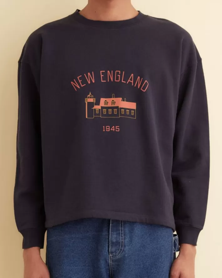 Men BODE Cut & Sew<New England Crewneck - Midnight