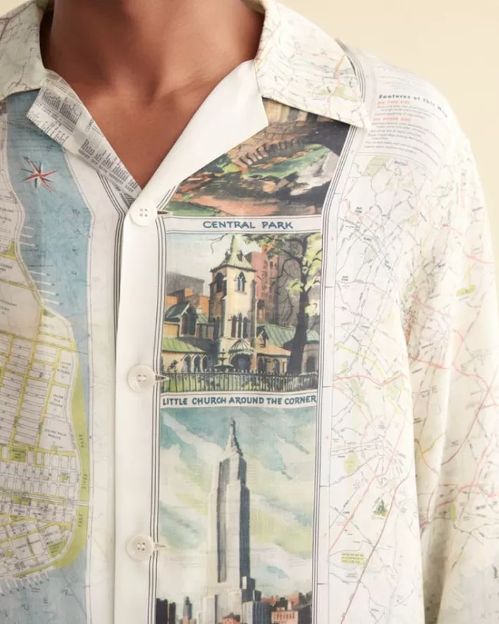 Men BODE Shirts<New York City Map Long Sleeve Shirt