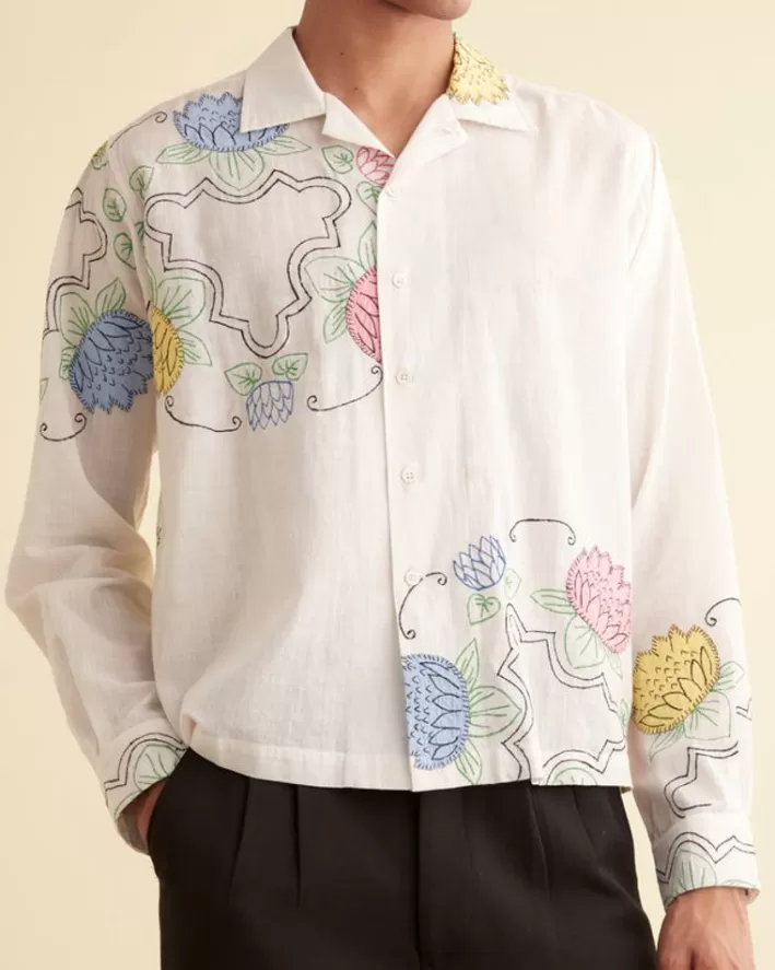 Men BODE Shirts<Patchwork Lotus Long Sleeve Shirt