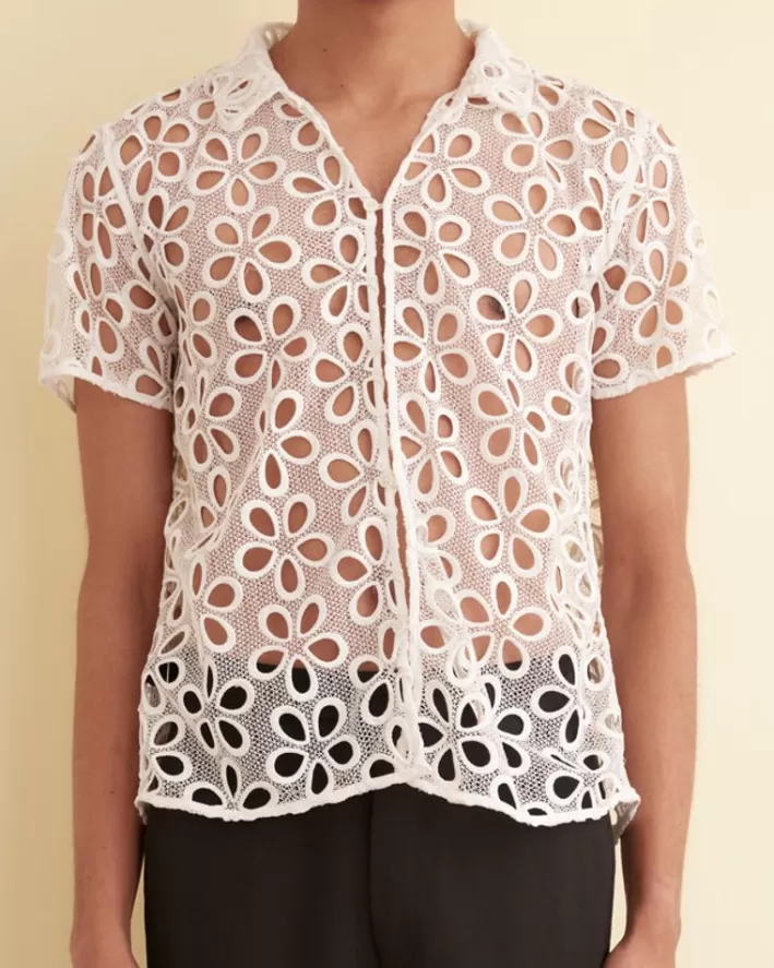 Men BODE Shirts<Primrose Lace Short Sleeve Shirt