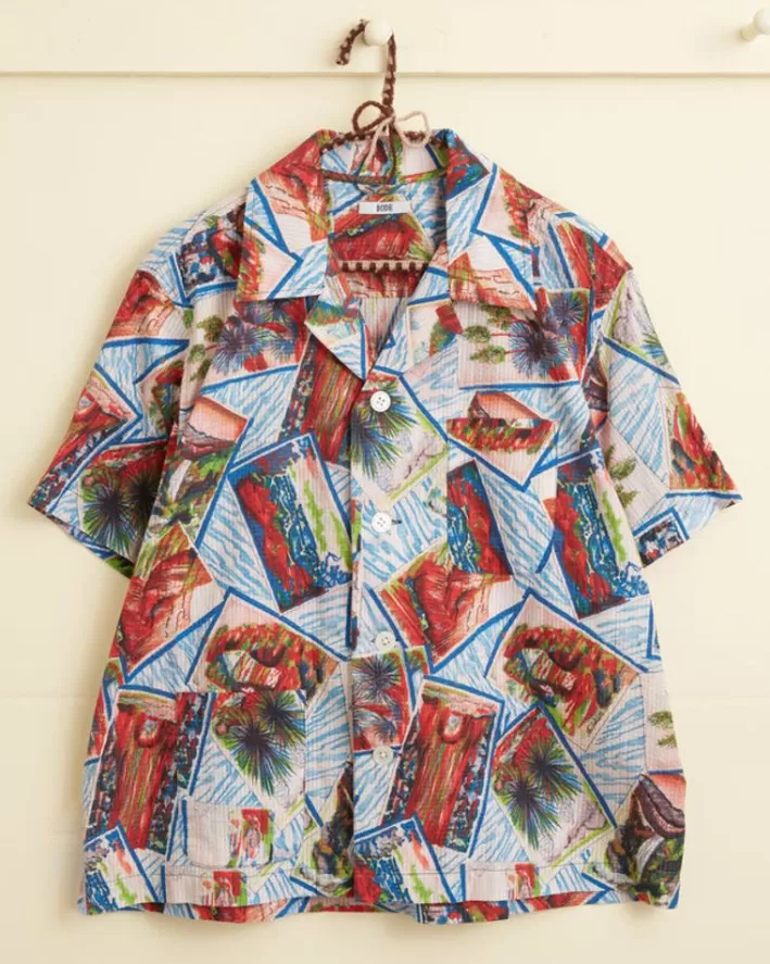 Men BODE Shirts<Seersucker Postcard Short Sleeve Shirt