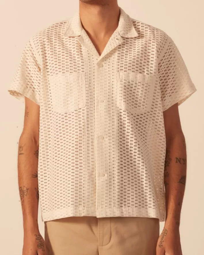 Men BODE Shirts<Sheer Brick Lace Short Sleeve Shirt