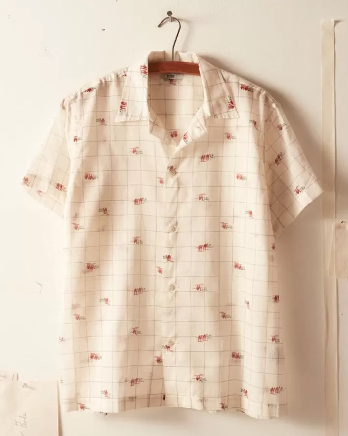 Men BODE Shirts<Sheer Camel Short Sleeve Shirt