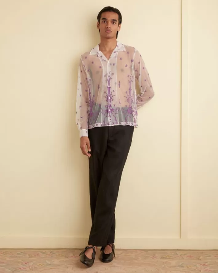 Men BODE Shirts<Sheer Lavandula Long Sleeve Shirt