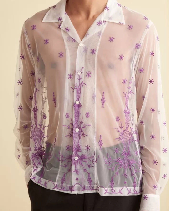 Men BODE Shirts<Sheer Lavandula Long Sleeve Shirt