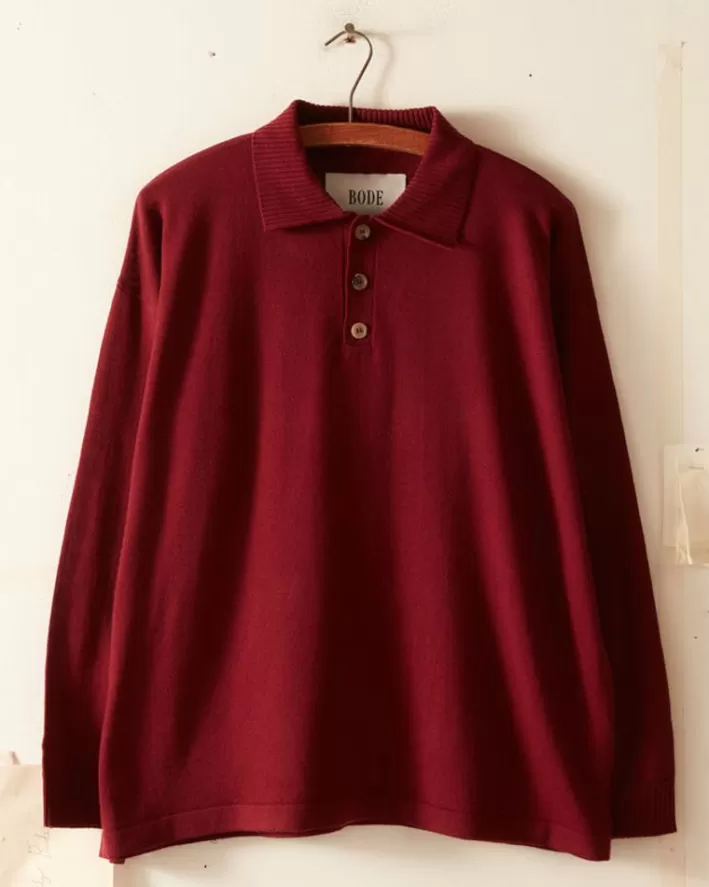 Men BODE Knitwear<Solid Cycling Polo - Maroon