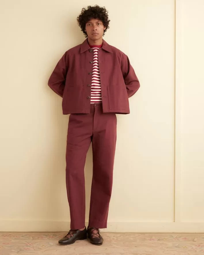 Men BODE Outerwear<Twill Cropped Car Jacket - Merlot