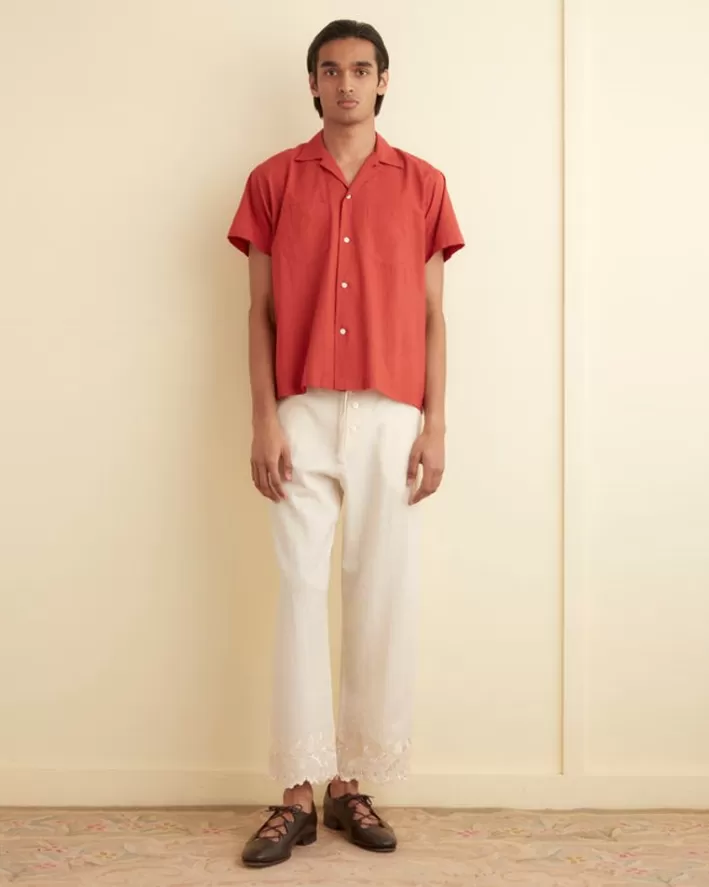 Men BODE Shirts<Voile Double Pocket Short Sleeve Shirt - Merlot