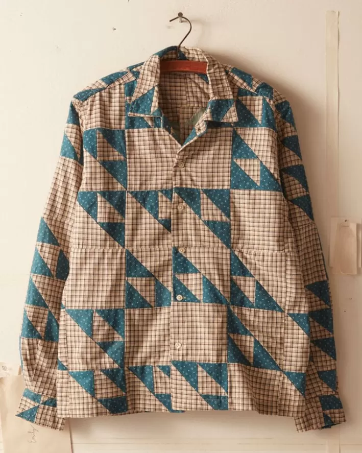 Men BODE Shirts<Wandering Lover Quilt Long Sleeve Shirt - Blue